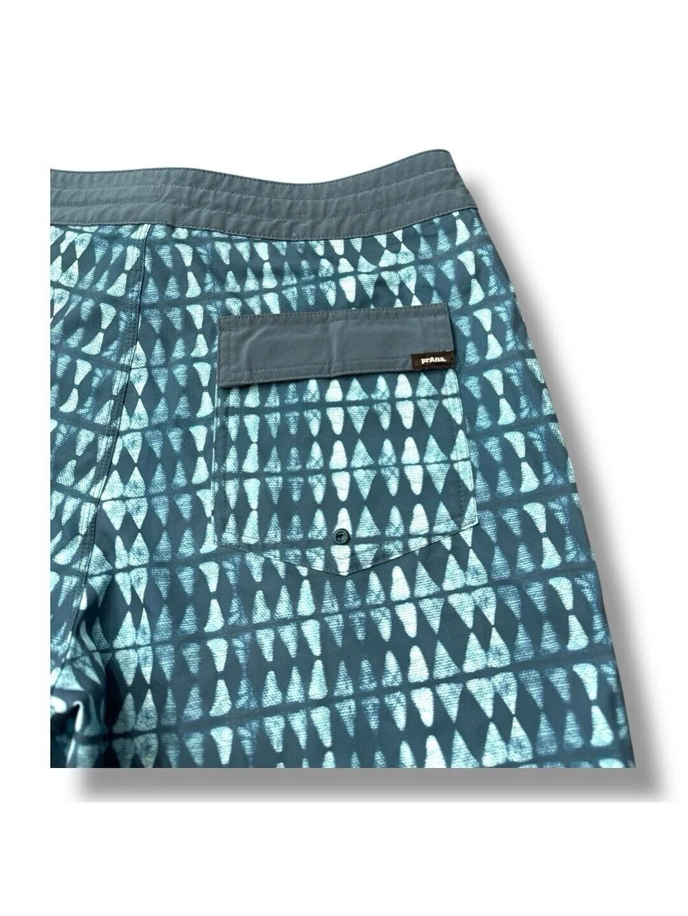 PrAna Roots Studio Green Blue Geometric Board Short Swim Water Men’s Size 30